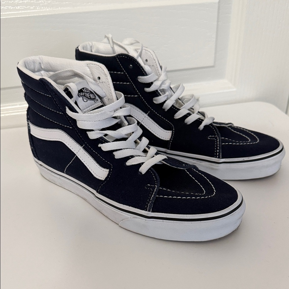Vans Men's Navy and White High-Top Sneakers